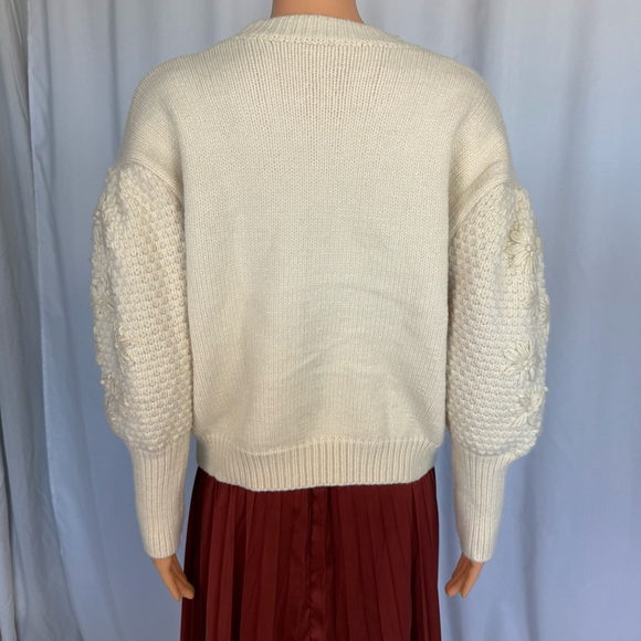 Chicwish Sweater Cream Thick Knit Floral Embroidery Women's S/M Oversized - Picture 3 of 12